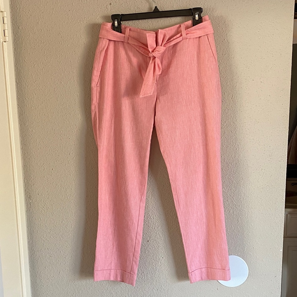 LOFT Pink Cropped Tie-Waist Pants